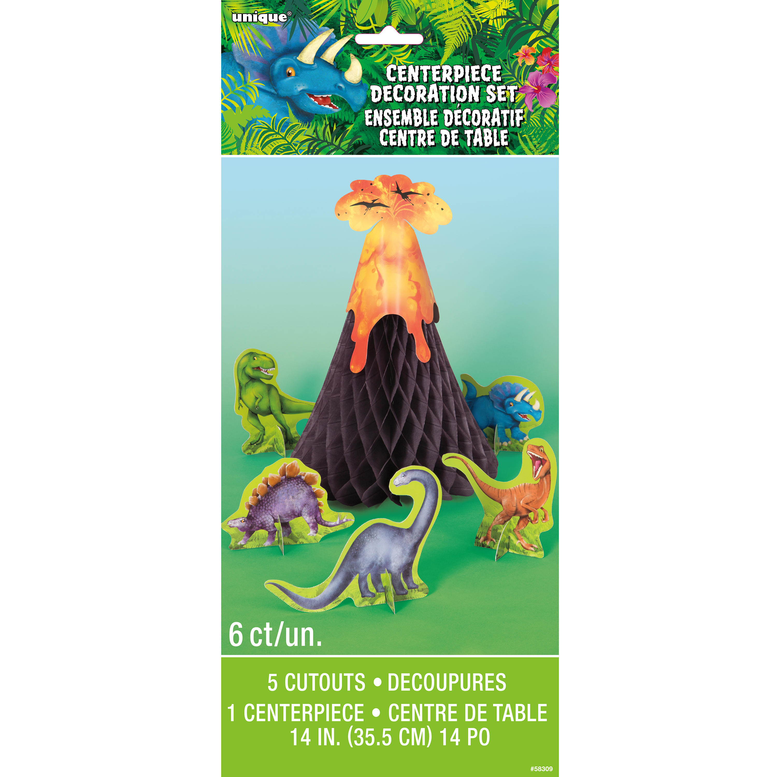Dinosaur & Volcano Centerpiece Decoration 6pc Unique Industries 58309 Dinosaur & Volcano Centerpiece Decoration 6pc Unique Industries 58309